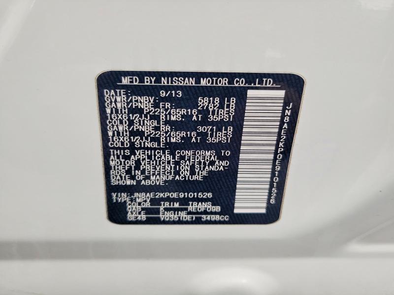 Aukcja sprzedaży 2014 Nissan Quest, vin: JN8AE2KP0E9101526, numer aukcji: 58414866
