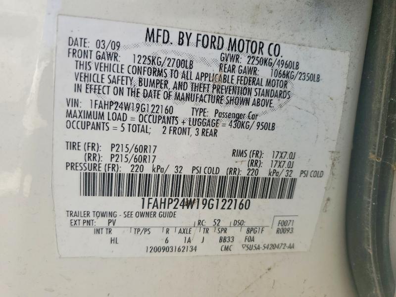 2009 Ford Taurus მანქანა იყიდება აუქციონზე, vin: 1FAHP24W19G122160, აუქციონის ნომერი: 58946536