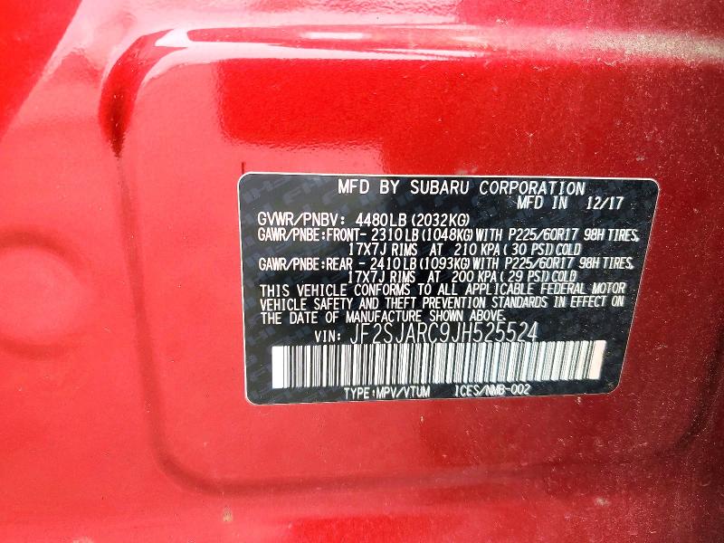 55597036 :رقم المزاد ، JF2SJARC9JH525524 vin ، 2018 Subaru Forester مزاد بيع