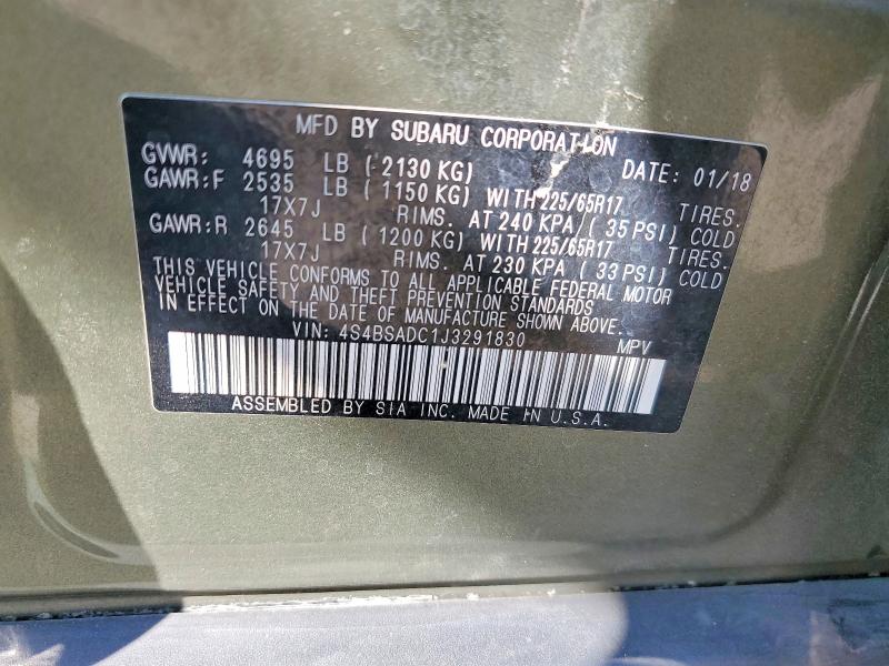 Aukcja sprzedaży 2018 Subaru Outback, vin: 4S4BSADC1J3291830, numer aukcji: 58607396