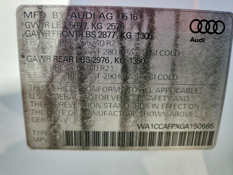 Aukcja sprzedaży 2016 Audi Sq5, vin: WA1CCAFPXGA150565, numer aukcji: 58771886