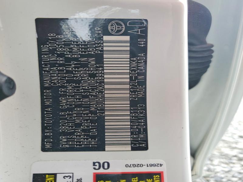 2019 Toyota Corolla მანქანა იყიდება აუქციონზე, vin: 2T1BURHE2KC189941, აუქციონის ნომერი: 56745586
