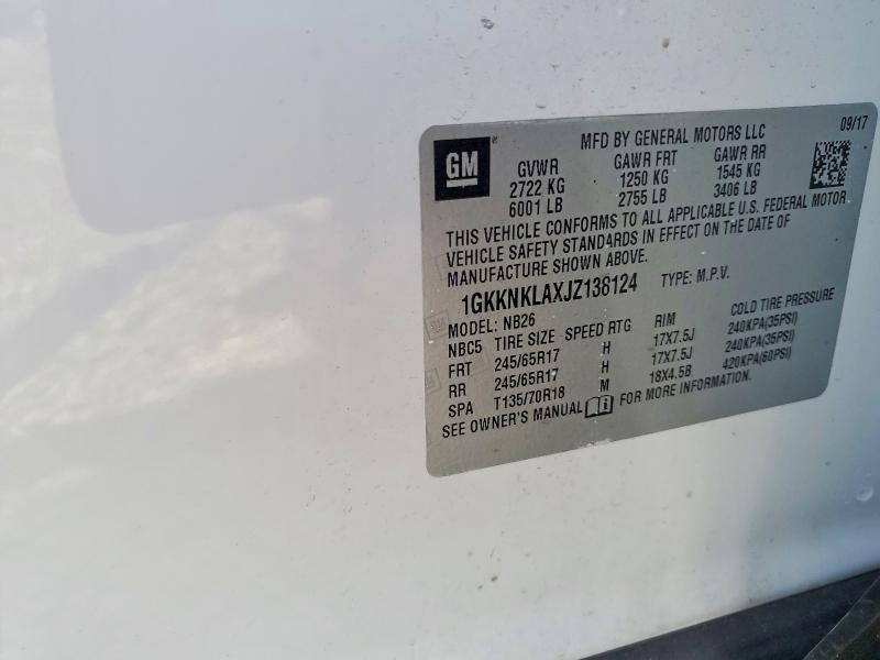 57823046 :رقم المزاد ، 1GKKNKLAXJZ138124 vin ، 2018 Gmc Acadia مزاد بيع