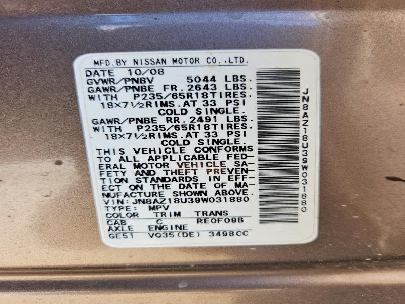Aukcja sprzedaży 2009 Nissan Murano, vin: JN8AZ18U39W031880, numer aukcji: 57936886