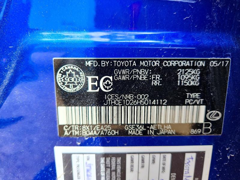 Aukcja sprzedaży 2017 Lexus Is, vin: JTHCE1D26H5014112, numer aukcji: 56453536