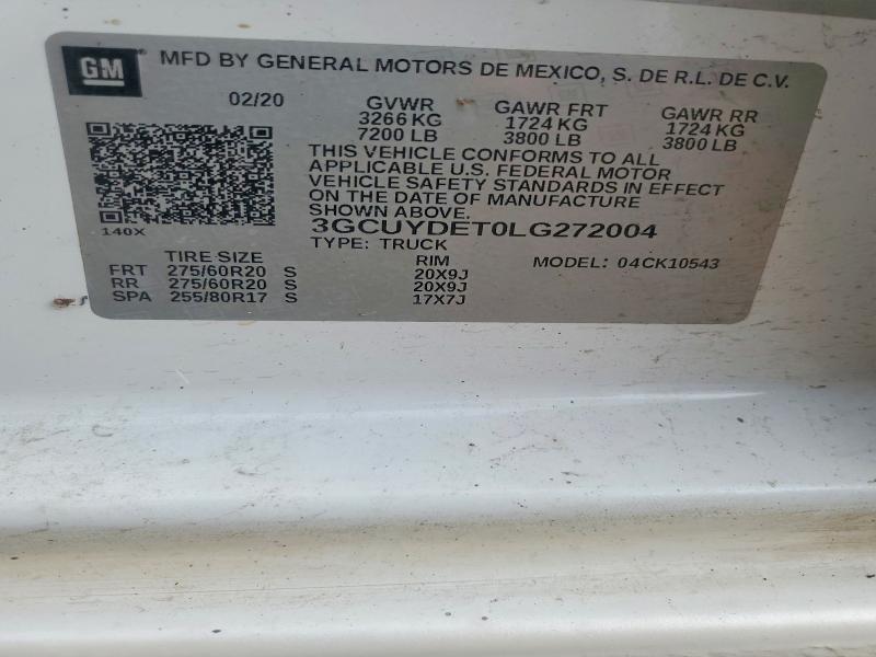 Продаж на аукціоні авто 2020 Chevrolet Silverado, vin: 3GCUYDET0LG272004, номер лоту: 56981246