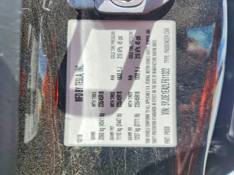 55929706 :رقم المزاد ، 5YJ3E1EA2LF611322 vin ، 2020 Tesla Model 3 مزاد بيع