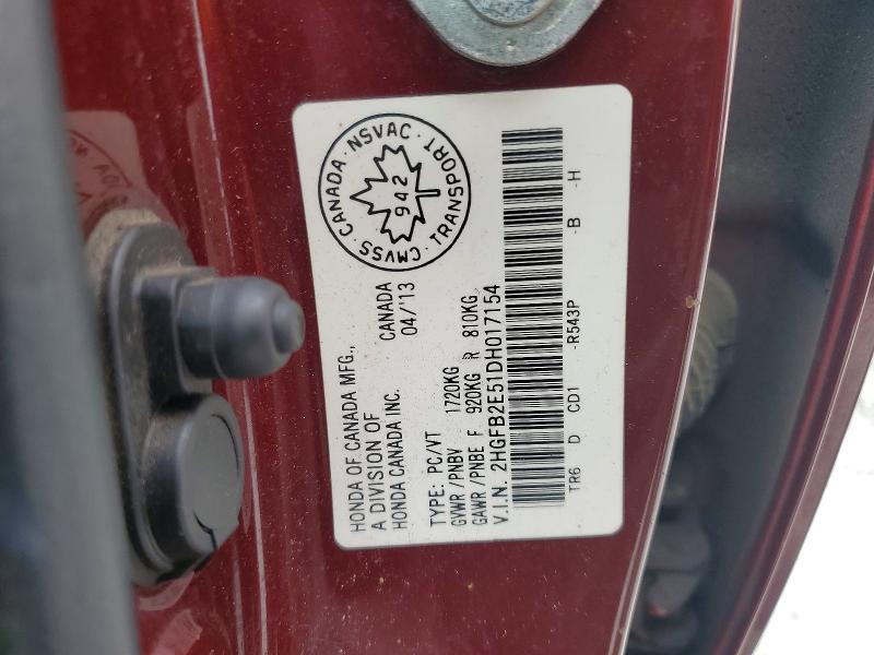 Продаж на аукціоні авто 2013 Honda Civic, vin: 2HGFB2E51DH017154, номер лоту: 57414276