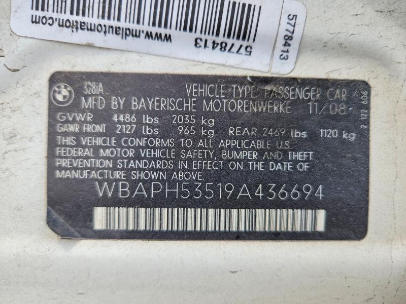 2009 Bmw 328 მანქანა იყიდება აუქციონზე, vin: WBAPH53519A436694, აუქციონის ნომერი: 58973096