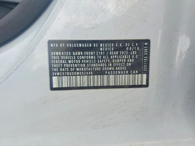 2019 Volkswagen Jetta მანქანა იყიდება აუქციონზე, vin: 3VWC57BUXKM052448, აუქციონის ნომერი: 55875366