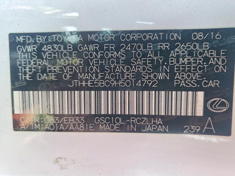 Продаж на аукціоні авто 2017 Lexus Rc, vin: JTHHE5BC9H5014792, номер лоту: 56069076