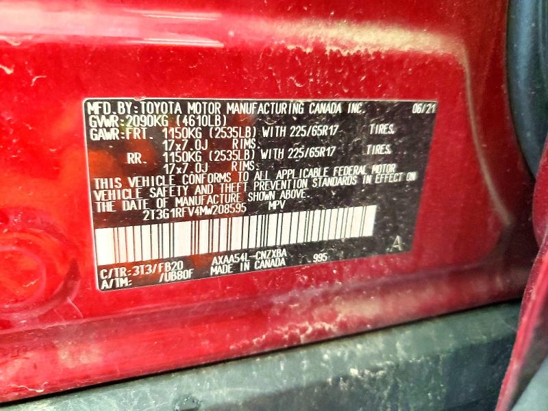Продажа на аукционе авто 2021 Toyota Rav4, vin: 2T3G1RFV4MW208595, номер лота: 55934946
