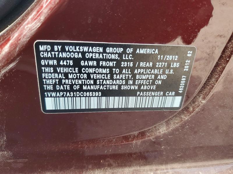 Aukcja sprzedaży 2013 Volkswagen Passat, vin: 1VWAP7A31DC065393, numer aukcji: 55926676