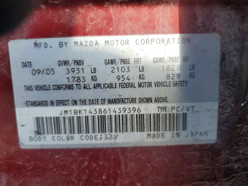 56293176 :رقم المزاد ، JM1BK143861439396 vin ، 2006 Mazda 3 مزاد بيع