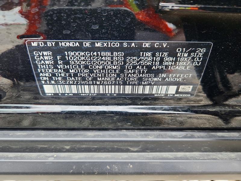 Продаж на аукціоні авто 2026 Honda Hr-v, vin: 3CZRZ2H58TM760715, номер лоту: 58348836