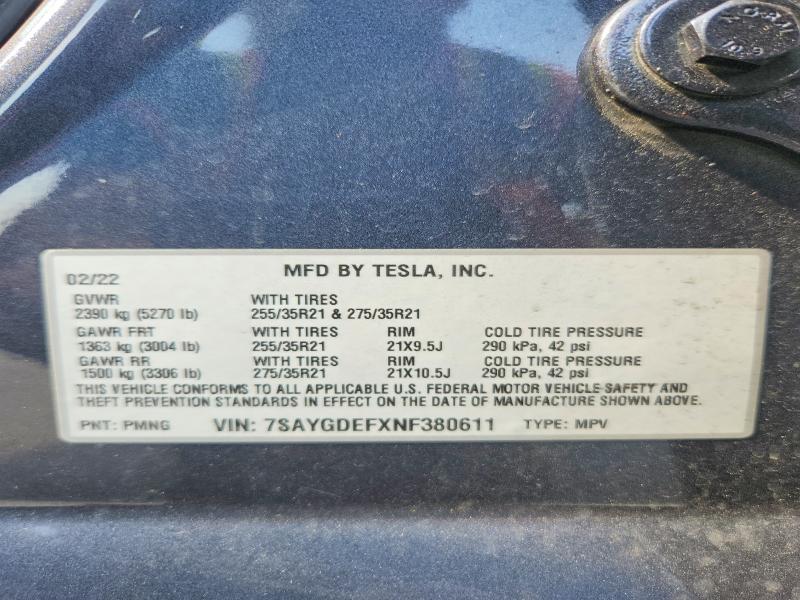 2022 Tesla Model Y მანქანა იყიდება აუქციონზე, vin: 7SAYGDEFXNF380611, აუქციონის ნომერი: 59268166