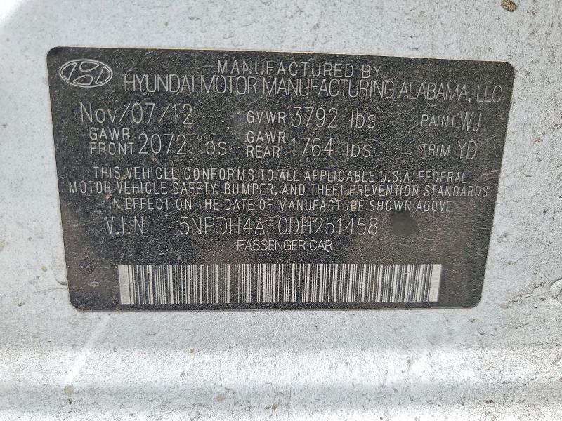 Aukcja sprzedaży 2013 Hyundai Elantra, vin: 5NPDH4AE0DH251458, numer aukcji: 56433546