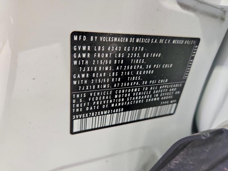 57079796 :رقم المزاد ، 3VVSX7B2XNM014859 vin ، 2022 Volkswagen Taos مزاد بيع