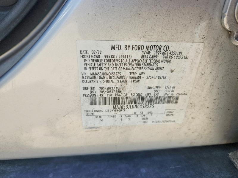 2022 Ford Ecosport მანქანა იყიდება აუქციონზე, vin: MAJ6S3JL0NC458275, აუქციონის ნომერი: 57425276