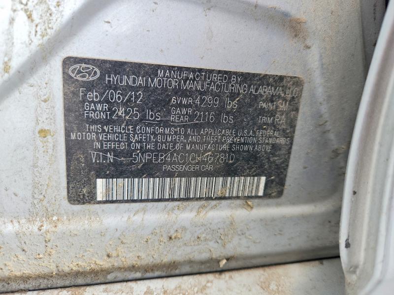 58561366 :رقم المزاد ، 5NPEB4AC1CH467810 vin ، 2012 Hyundai Sonata مزاد بيع