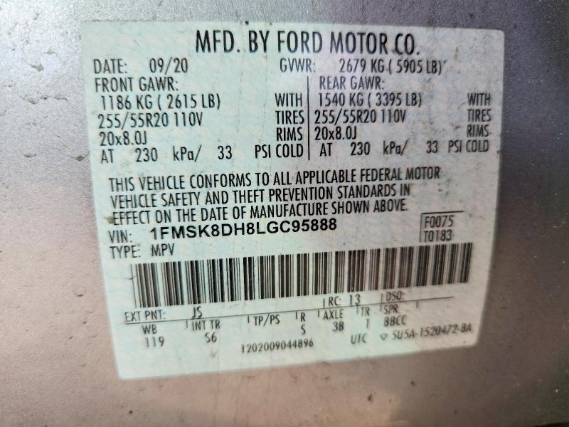 Продаж на аукціоні авто 2020 Ford Explorer, vin: 1FMSK8DH8LGC95888, номер лоту: 57073476