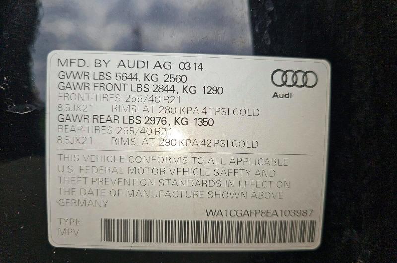 Продаж на аукціоні авто 2014 Audi Sq5, vin: WA1CGAFP8EA103987, номер лоту: 57357036