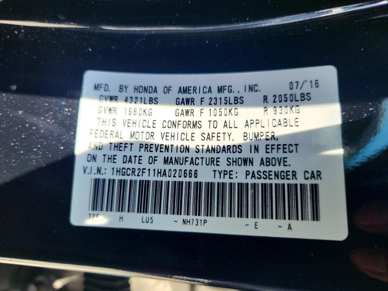 55328906 :رقم المزاد ، 1HGCR2F11HA020666 vin ، 2017 Honda Accord مزاد بيع