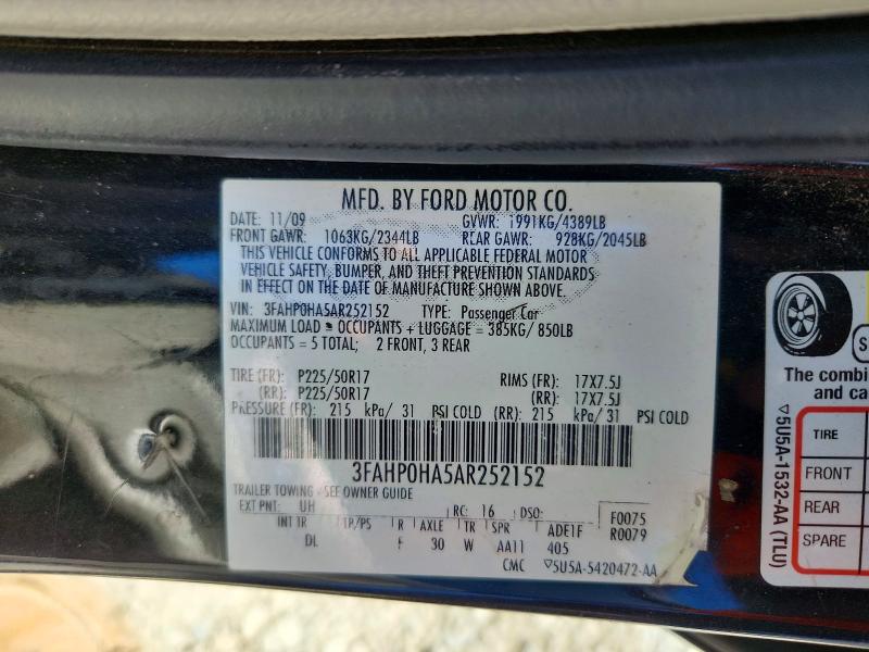 56450716 :رقم المزاد ، 3FAHP0HA5AR252152 vin ، 2010 Ford Fusion مزاد بيع