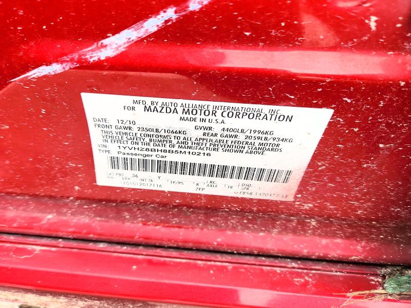 Aukcja sprzedaży 2011 Mazda 6, vin: 1YVHZ8BH8B5M10216, numer aukcji: 54503786