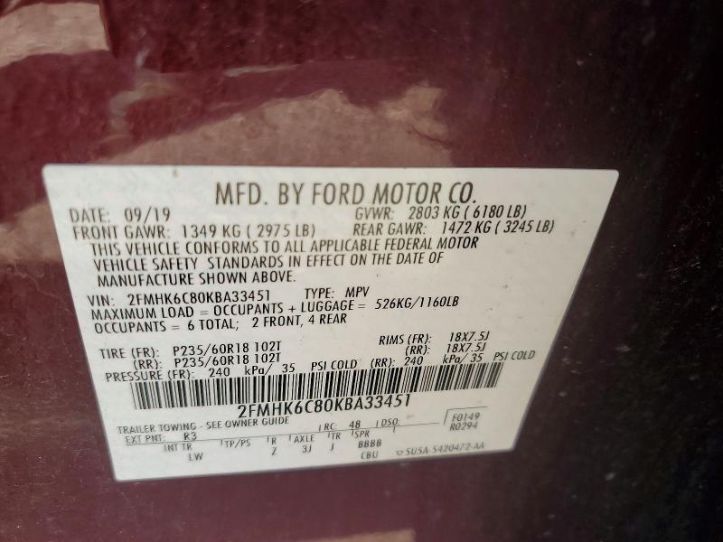 Продажа на аукционе авто 2019 Ford Flex, vin: 2FMHK6C80KBA33451, номер лота: 56796956