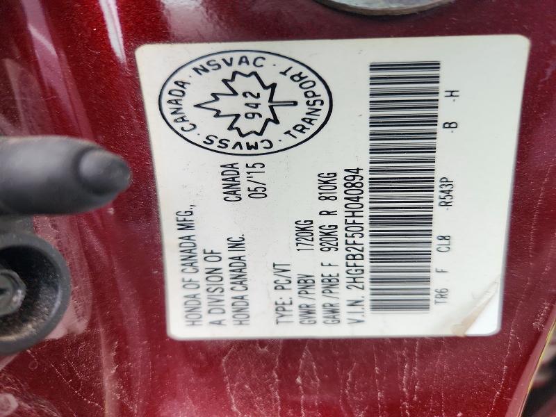 Продаж на аукціоні авто 2015 Honda Civic, vin: 2HGFB2F50FH040894, номер лоту: 52138346