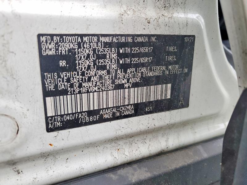 2021 Toyota Rav4 მანქანა იყიდება აუქციონზე, vin: 2T3P1RFV6MC240367, აუქციონის ნომერი: 58452686