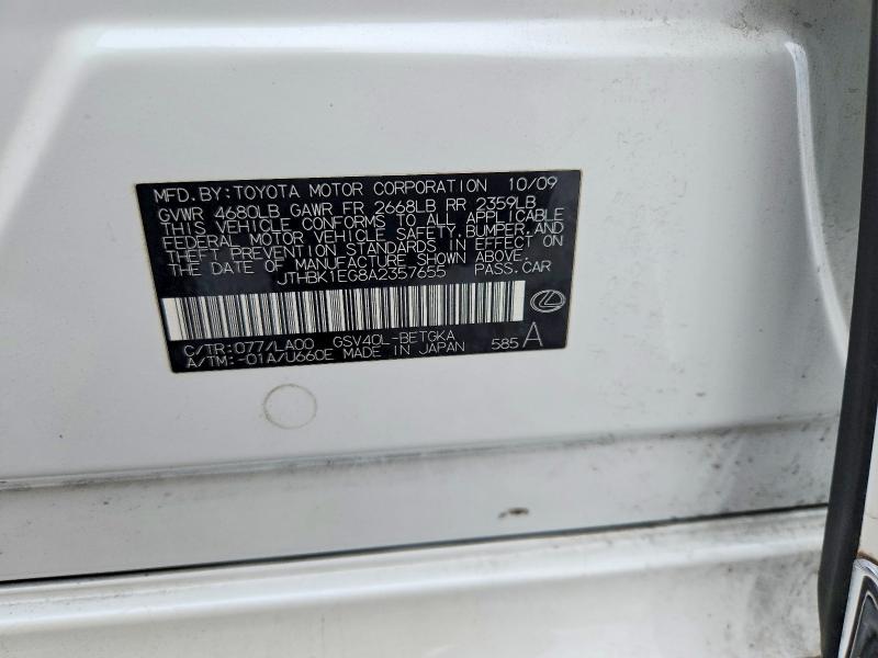 Продажа на аукционе авто 2010 Lexus Es 350, vin: JTHBK1EG8A2357655, номер лота: 58597716