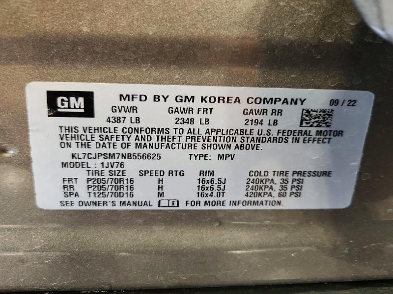 55113576 :رقم المزاد ، KL7CJPSM7NB556625 vin ، 2022 Chevrolet Trax مزاد بيع