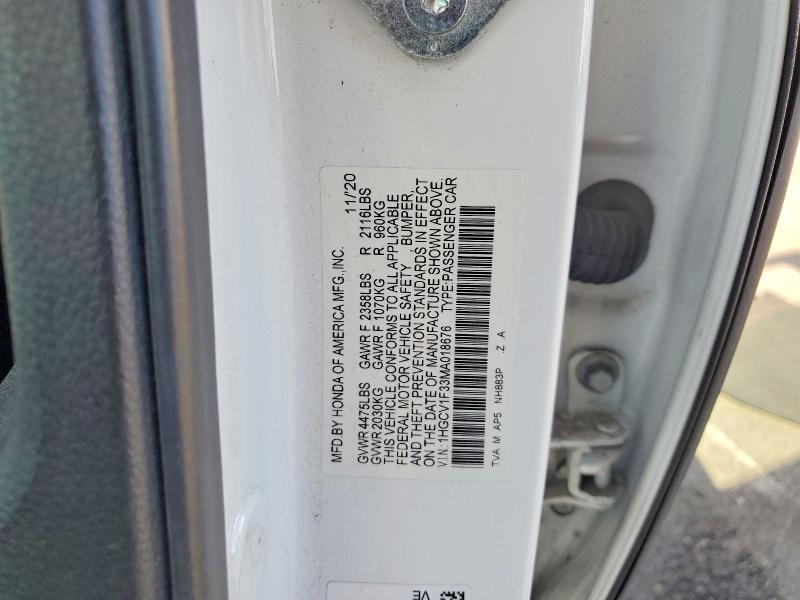 Продаж на аукціоні авто 2021 Honda Accord, vin: 1HGCV1F33MA018676, номер лоту: 56165336