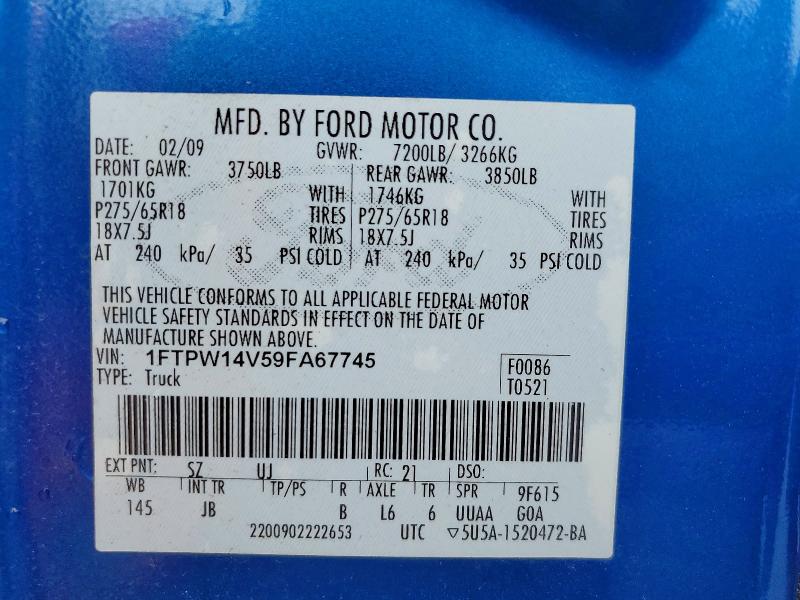 Продаж на аукціоні авто 2009 Ford F150, vin: 1FTPW14V59FA67745, номер лоту: 56168566