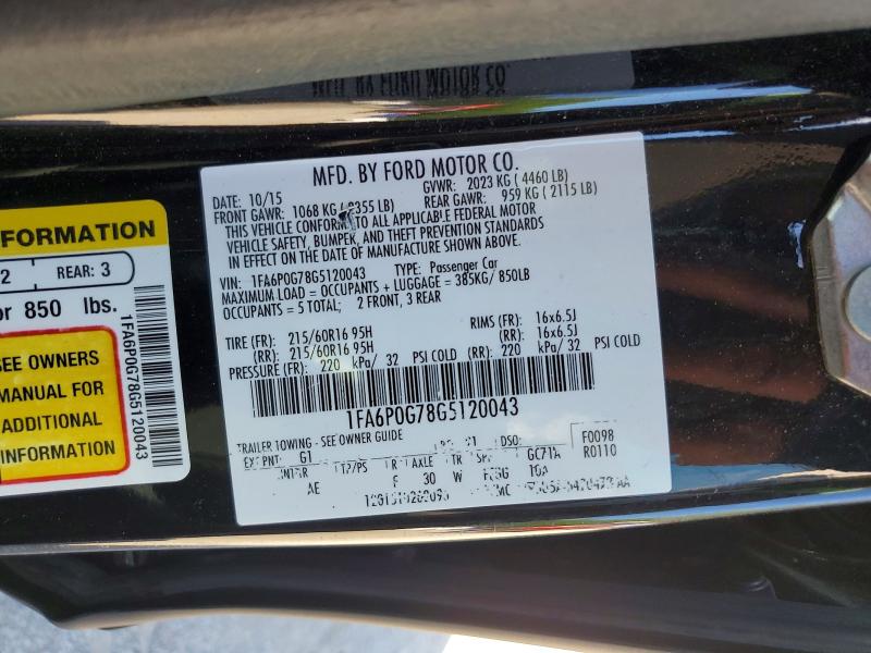 55943616 :رقم المزاد ، 1FA6P0G78G5120043 vin ، 2016 Ford Fusion مزاد بيع