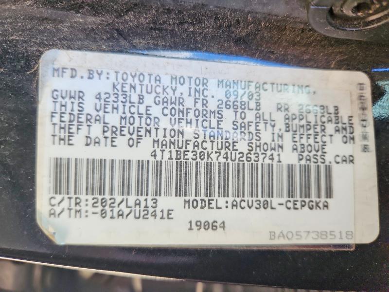 Продаж на аукціоні авто 2004 Toyota Camry, vin: 4T1BE30K74U263741, номер лоту: 57509516