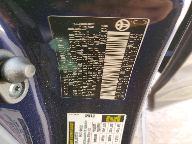 Продаж на аукціоні авто 2022 Toyota Corolla, vin: 5YFEPMAE2NP306892, номер лоту: 56729046