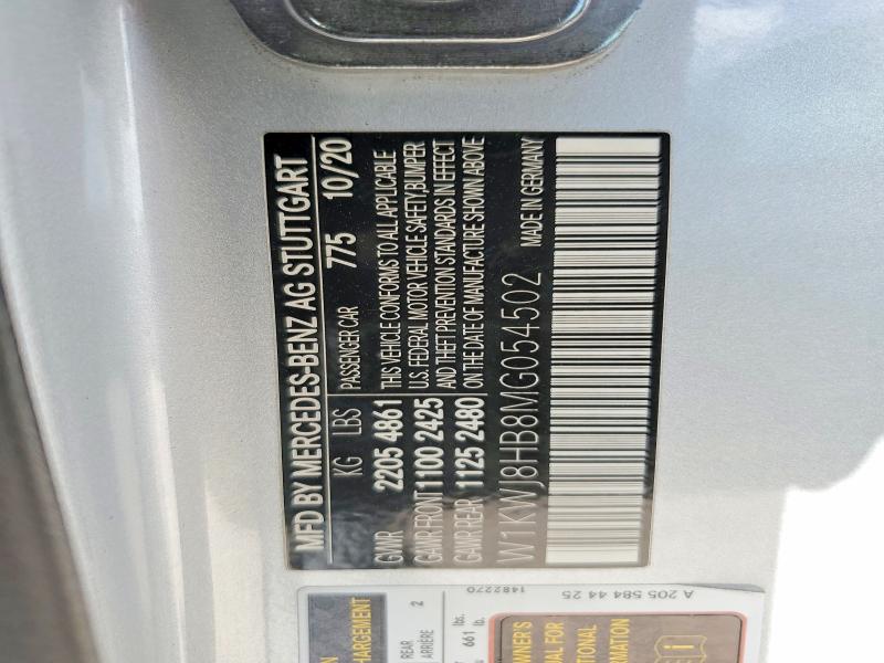 2021 Mercedes-benz C მანქანა იყიდება აუქციონზე, vin: W1KWJ8HB8MG054502, აუქციონის ნომერი: 59018696