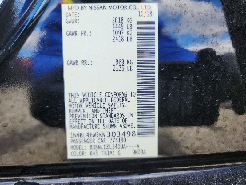 2019 Nissan Altima მანქანა იყიდება აუქციონზე, vin: 1N4BL4EW5KN303498, აუქციონის ნომერი: 55652896