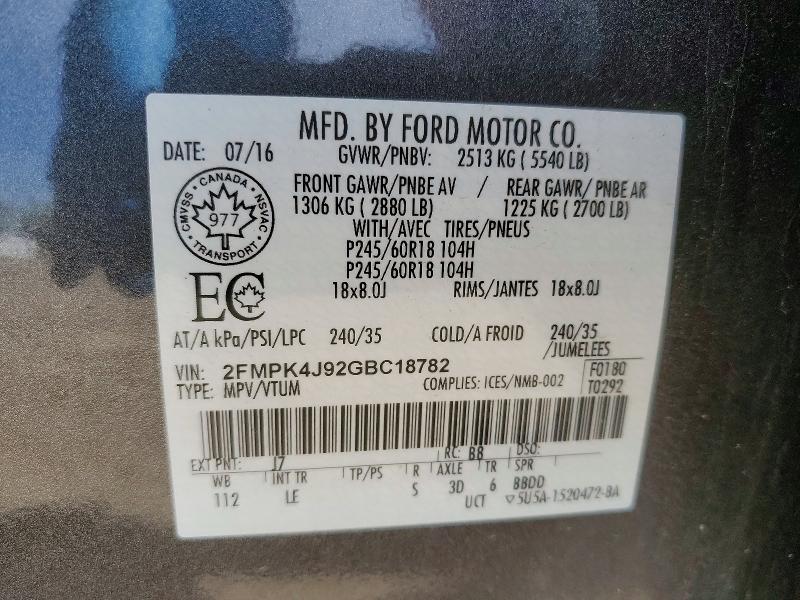 Продажа на аукционе авто 2016 Ford Edge, vin: 2FMPK4J92GBC18782, номер лота: 54646086