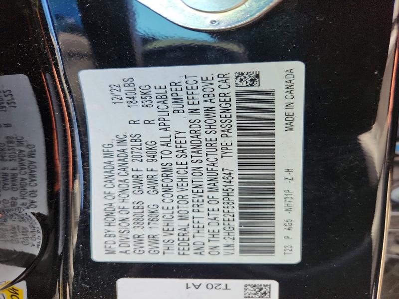 Продаж на аукціоні авто 2023 Honda Civic, vin: 2HGFE2F58PH514647, номер лоту: 56414086