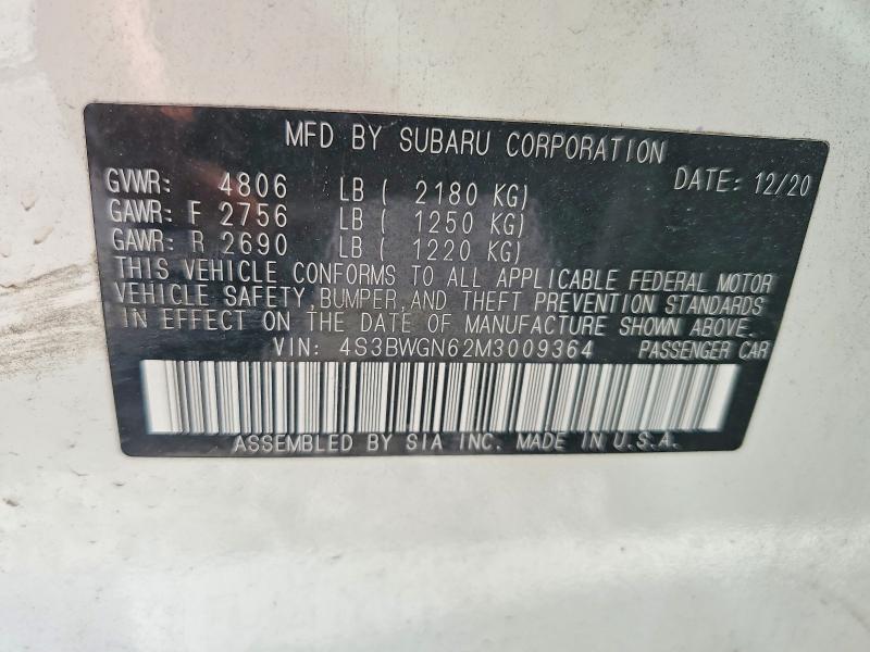 57006316 :رقم المزاد ، 4S3BWGN62M3009364 vin ، 2021 Subaru Legacy مزاد بيع