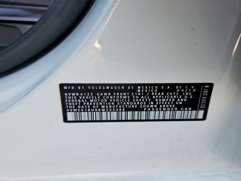 Продажа на аукционе авто 2019 Volkswagen Jetta, vin: 3VWC57BU8KM204369, номер лота: 58740426