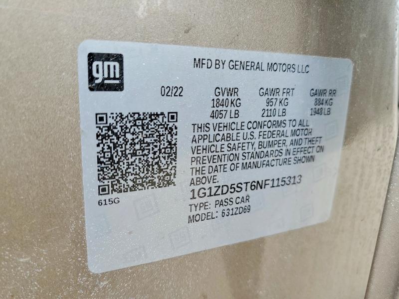 Продажа на аукционе авто 2022 Chevrolet Malibu, vin: 1G1ZD5ST6NF115313, номер лота: 58582846