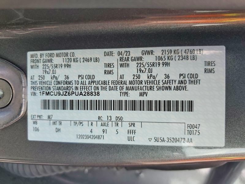 2023 Ford Escape მანქანა იყიდება აუქციონზე, vin: 1FMCU9JZ6PUA28838, აუქციონის ნომერი: 57208856