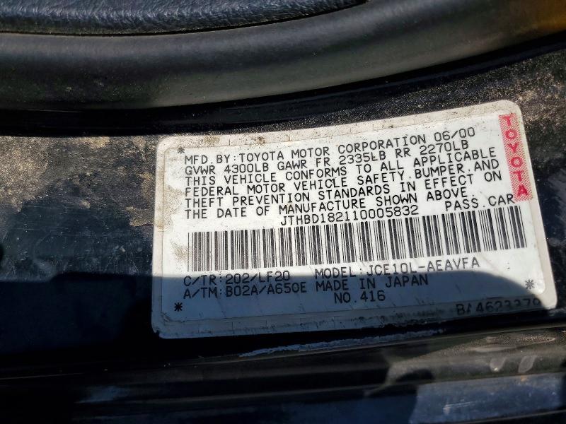 57048366 :رقم المزاد ، JTHBD182110005832 vin ، 2001 Lexus Is مزاد بيع