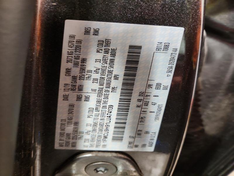2020 Ford Escape მანქანა იყიდება აუქციონზე, vin: 1FMCU9H91LUA74139, აუქციონის ნომერი: 54465256