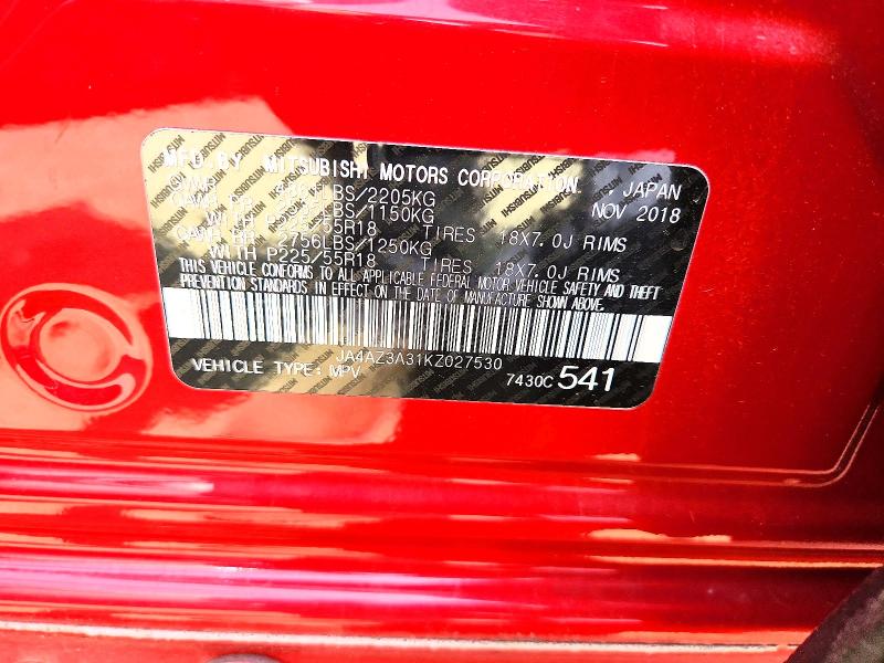 2019 Mitsubishi Outlander მანქანა იყიდება აუქციონზე, vin: JA4AZ3A31KZ027530, აუქციონის ნომერი: 73345015